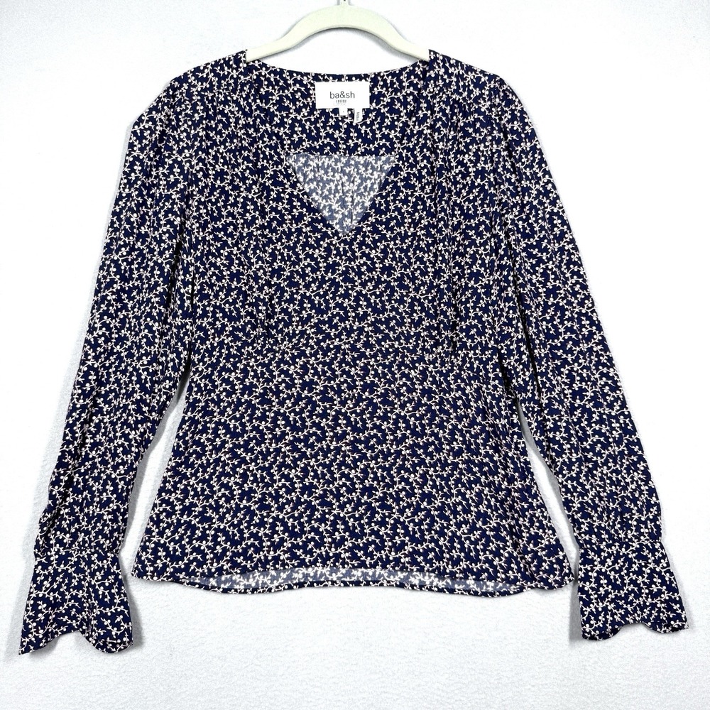 ba&sh Top Womens Small Gil Floral Vine Ditsy Blouse Feminine V Neck Viscose